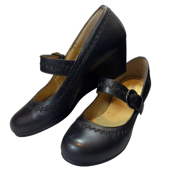 Softspots Mary Jane Wedge Shoes Womens 8.5 Black Leather Platform Comfort CAT110 - Picture 2 of 10